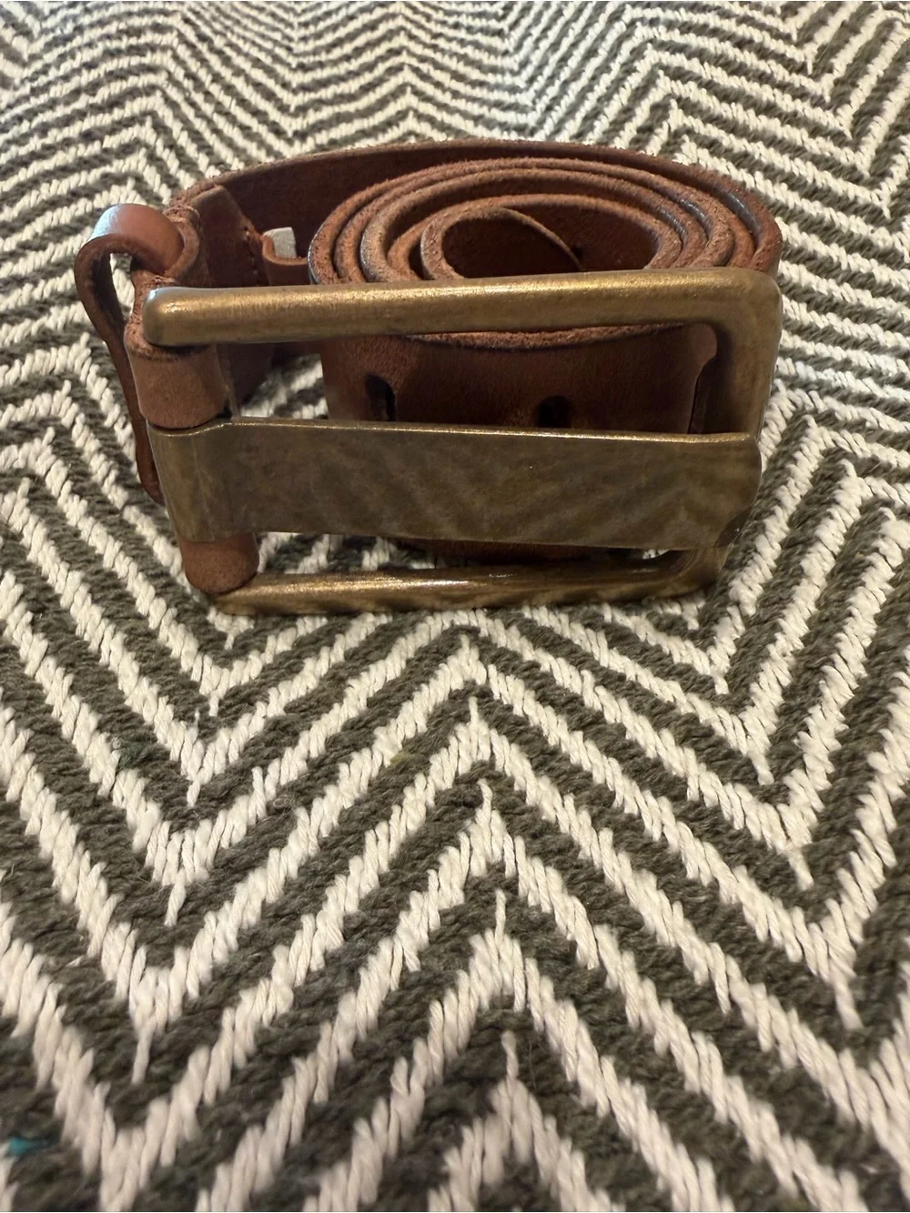 Free People Rustic Brown Leather Belt with Antique Brass-Tone Buckle